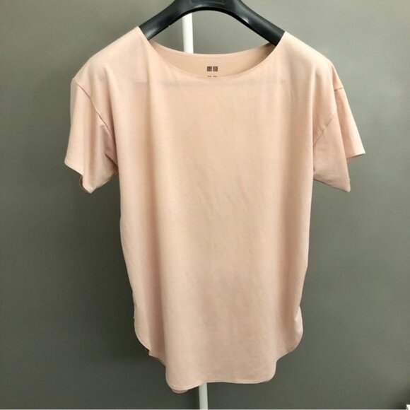 UNIQLO AIRISM Pastel Pink Casual Relaxed Fit Oversized Short Sleeves T Shirt Tee - Picture 11 of 11